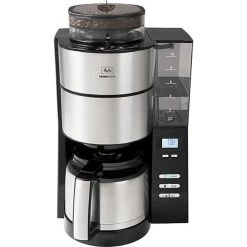 Melitta Kaffeemaschine 1021-12, AromaFresh Therm, Mit Mahlwerk, Thermoskanne, Für 10 Tassen, Schwarz