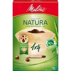 Melitta Filtertüten Natura 1x4, Größe 4, Zellstoff / Bambus, Naturbraun, 80 Stück