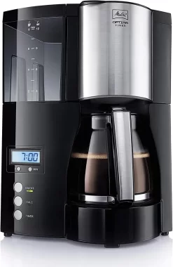Melitta Optima Timer 100801 Bk, Filterkaffeemaschine Mit Glaskanne Und Timer-Funktion, Abnehmbarer Wassertank, Schwarz