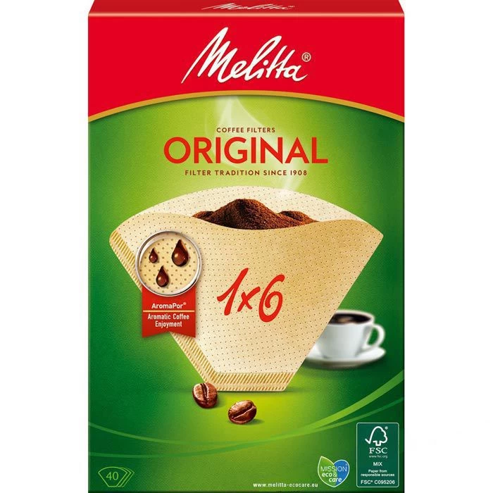 Melitta Filtertüten Original 1x6, Größe 6, Braun, 40 Stück